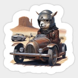 a Alpaca racing a car across the desert Sticker